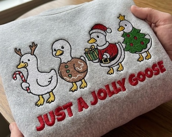 Just A Jolly Goose Embroidery Design, Christmas Geese Machine Embroidery File, Holiday Festive Winter Quote PES DST Multiple Sizes