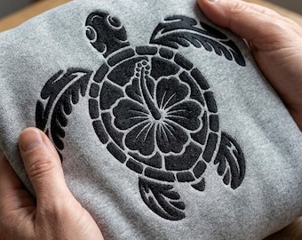 Hibiscus Sea Turtle Embroidery Design, Hawaiian Honu Machine Embroidery File, Tropical Beach Silhouette, Ocean Lover PES DST Multiple Sizes