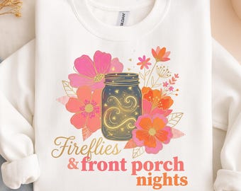 Golden Fireflies in Mason Jar PNG, Cozy Summer Nights Quote Design, Rustic Floral Country Shirt Graphic, Warm Glow Sublimation PNG