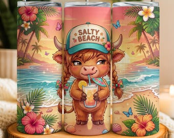 Salty Heifer Seamless Tumbler Wrap, Funny Highland Cow 20oz Skinny Tumbler Sublimation Design, Sarcastic Cow PNG Instant Digital Download
