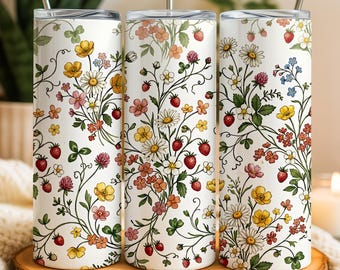 Pastel Wildflower Seamless Tumbler Wrap PNG, 20oz Straight Skinny, Boho Cottage Floral Sublimation Design, Trendy Tumbler Wrap
