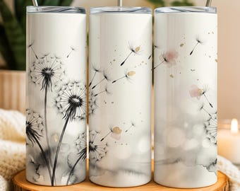 Dandelion Tumbler Wrap PNG, Seamless Whimsical 20oz Skinny Sublimation Tumbler Wrap Design, Trendy Tumbler Digital Download