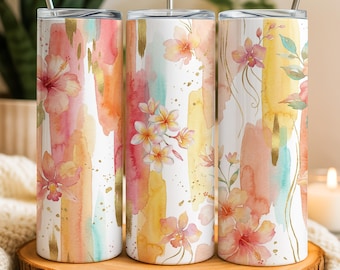 Floral Brushstroke Seamless Tumbler Wrap PNG, Spring Flower Design, 20oz Straight Tumbler, Flower PNG, Summer Floral, Trendy Tumbler
