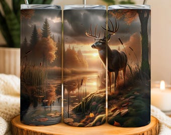 Whitetail Buck Tumbler Wrap, Deer Hunting, Mallard Duck 20 oz Skinny Tumbler, Sublimation Design, Digital Download PNG, Trendy Tumbler Wrap
