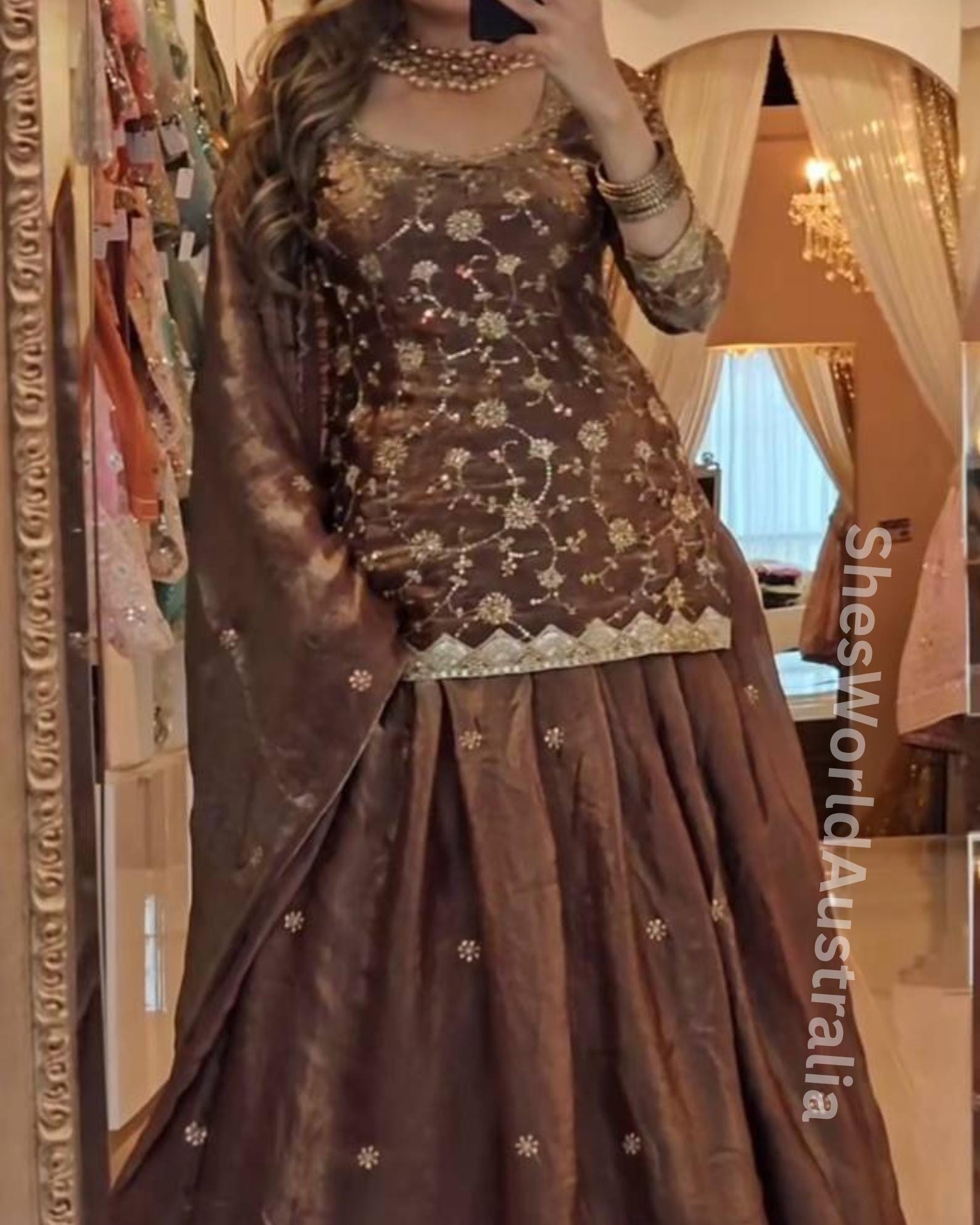 chinese dress ladies Women's Stitched Plazo Suit with Heavy Embroidery Work Dupatta main image 1