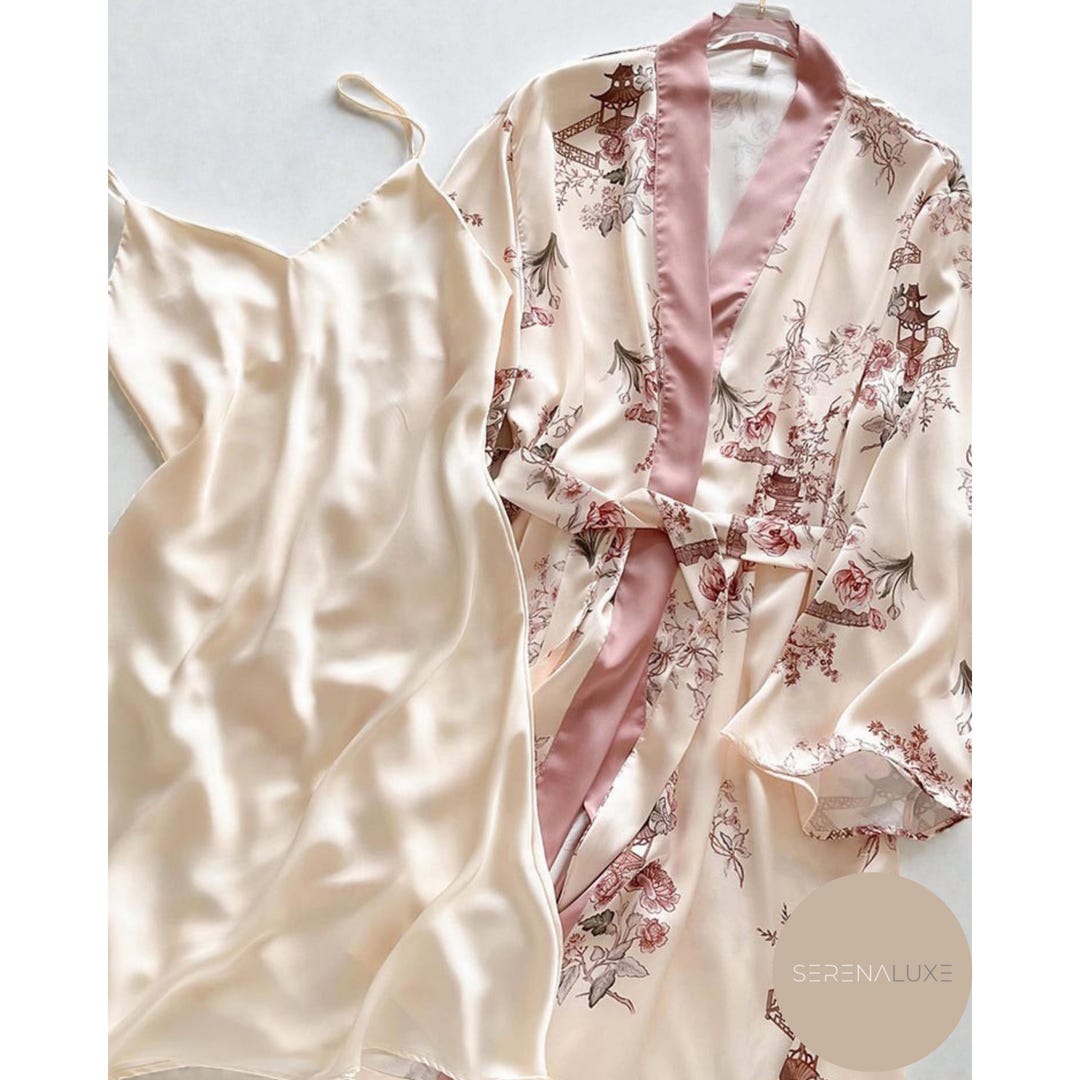 Etsy Satin Robe Bridal Satin Lace Robe Set: Wedding Day Getting Ready Outfit, Bridal ...
