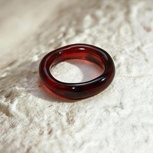Handmade Deep Red Glass Band Ring – Artisan Blown Statement Jewelry