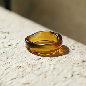 Wavy Edge Brown Glass Ring, Handmade Wearable Art, Minimalist Statement Jewelry