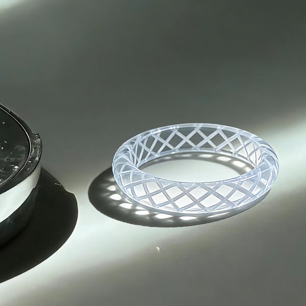 Handmade Borosilicate Glass Ring, Woven Pattern Band, Summer Stacking Jewelry