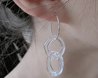 Handgemachte Klarglas Verbunden Hoop Ohrringe, Minimalistischer Statement Schmuck