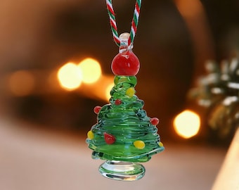 Einzigartige Glas Weihnachtsbaum Anhänger Halskette, Handgemachte Urlaub Ornament, Festliches Geschenk