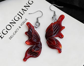 Roter Schmetterling Flügel Ohrringe, handgemachter Kunst Glas Schmuck, Gothic Fee Geschenk