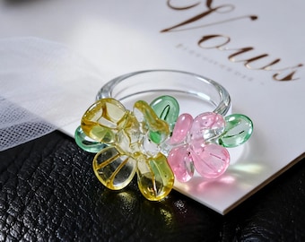 Handgemachte mehrfarbige Glasblume Ring, Handwerker Frühling Schmuck, Geschenk für Sie