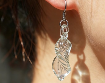 Handgemachte Klarglas Verbunden Hoop Ohrringe, Minimalistischer Statement Schmuck