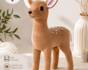 Patrón de costura de peluche de ciervo en PDF / Patrón de animal de peluche de cervatillo del bosque / Tutorial para hacer un juguete de peluche / Guía de costura digital / Ideal para principiantes