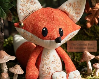 Japanese Swirl Fox Sewing Pattern PDF | Modern Orange Kitsune Plush Tutorial | Sitting Fox Softie Guide | Stuffed Animal DIY