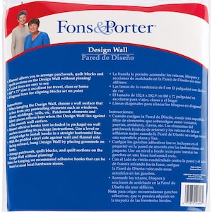May include: A Fons & Porter Design Wall in a clear plastic package. The white label features blue text, a photo of two people, and product details including the 60 by 72 inch size, instructions for use, and a barcode on the bottom right corner.