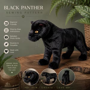 Black Panther Sewing Pattern PDF | DIY Plush Panther Sewing Guide | Felt Animal Pattern | Stuffed Cat Tutorial | Instant Digital Download