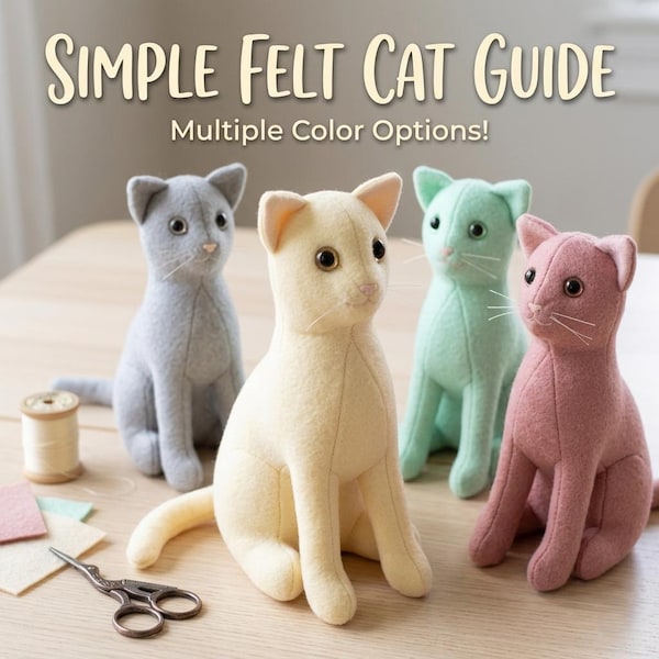 Felt Cat Plushie Sewing Pattern PDF, Simple Cat Stuffie Guide, DIY Kitten Ornament Tutorial, Stuffed Animal Pattern, Digital Download