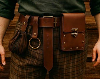 Riñonera medieval de piel sintética: riñonera steampunk renacentista, conjunto de cinturón de cadera Ren Faire, accesorio para disfraz de LARP vikingo.