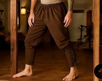 Viking Costume Pants for Men – Medieval Norse Pants, Renaissance Faire Festival Outfit, LARP Cosplay Pants, Ren Faire Viking Trousers