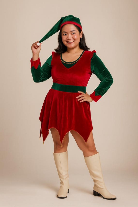 christmas elf dress womens Women Costume – Green Red Holiday with Hat Color:Mauve fallwinter-bestsellers12/10 this costume brings the Metallic beach dress | Female christmas