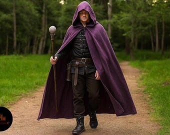Medieval LARP Cloak with Hood –  Renaissance Cloak, Viking Wizard Cape, Pirate Ren Faire Costume, Fantasy Medieval Outfit
