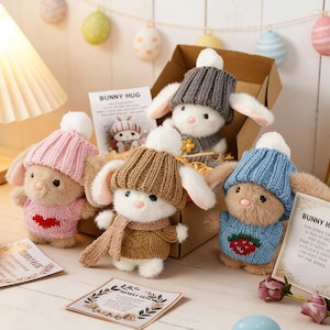 Handmade Bunny Hug Easter Gift, Mini Bunny Hug Cute Easter Gift with Card, Bunny Stuffer Women Men for Inspirational Easter Gifts, Birthday