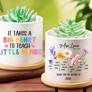 Maceta de cerámica personalizada para profesores, regalo de agradecimiento personalizado, diseño floral arcoíris.