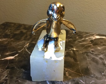 Golden Penguin on Snow Skis - HTF - Limited Edition 1979 Ron Lee Figurine