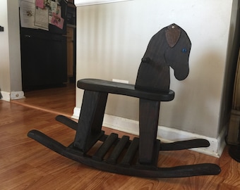 Vintage Solid Black Maple Children's Rocking Horse - Gorgeous and Rock Solid