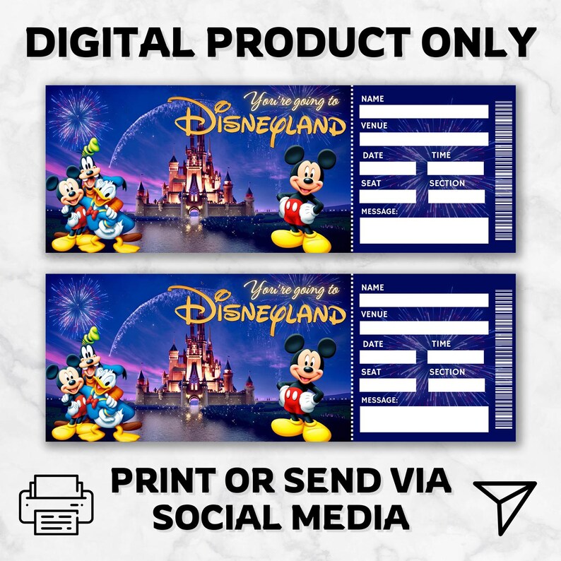 Disneyland Ticket Template, Editable Canva Theme Park Ticket Invite