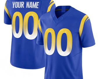 Camiseta de fútbol azul y amarilla inspirada en la Costa Oeste, personalizada con nombre y número, para fanáticos, regalo para el día del juego para hombres y mujeres.