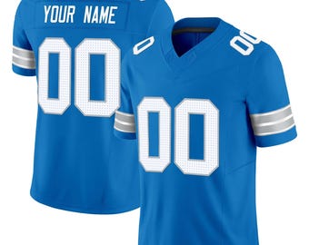Blue Embroidered Football Jersey with Silver Stripes Custom Name Number Personalized Fan Shirt