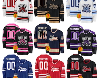 Camiseta de hockey personalizada con nombre y número, uniforme de equipo de hockey sobre hielo, camisa de manga larga para hombres, mujeres, adultos, fanáticos, regalo para el día del juego