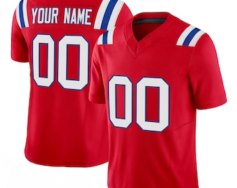 Camiseta de fútbol roja inspirada en Nueva Inglaterra, logotipo completo bordado, nombre personalizado y número, regalo para fanáticos.