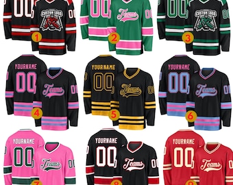 パーソナライズされたアイスホッケージャージー、カスタムネームナンバー、チーム練習用ユニフォーム、長袖プロスタイルホッケーシャツ、男性、女性、大人用