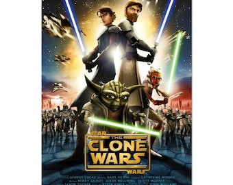 Poster épique en papier mat Star Wars : The Clone Wars - Héros Jedi et batailles