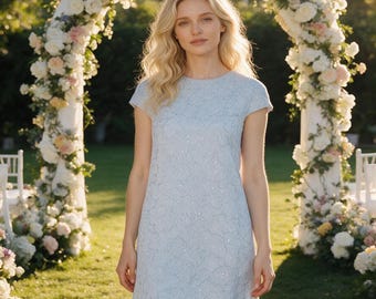 Lace Bridesmaid Dress, Short Sleeve Wedding Guest Gown, Formal Dinner Wear, Custom Lady Dress