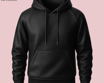 Black Leather Hoodie Jacket Men Women | Genuine Hooded Sweatshirt | Winter Warm Pullover Streetwear