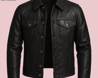 Handcrafted Black Trucker Leather Jacket for Men | Real Streetwear Coat