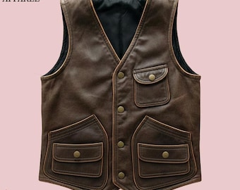Men's Dark Brown Leather Vest | Vintage Biker Motorcycle Riding Vest