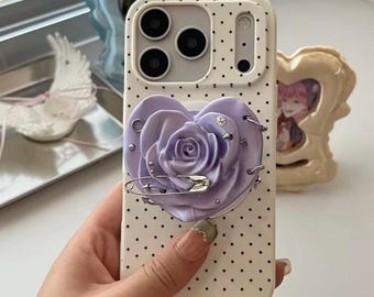Support pour téléphone rose 3D, cadeau Saint-Valentin pour petite amie, poignée fleur romantique, porte-bague magnétique