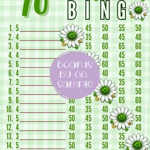 70 WTA | Lucky Daisy Bingo Board | Digital Download