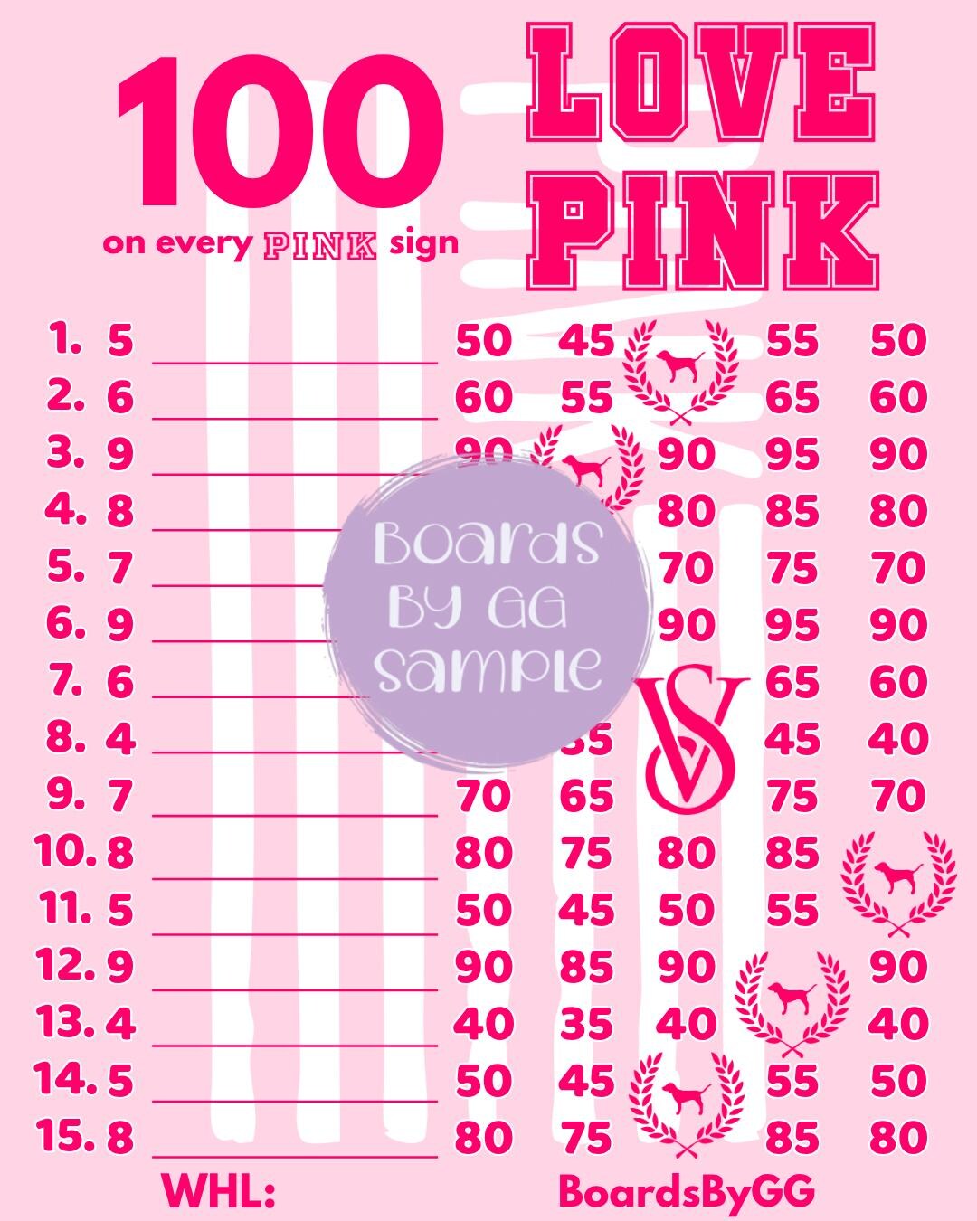 Pink Bingo Layout 100 WTA | Pink Bingo Board | Digital Download - Etsy