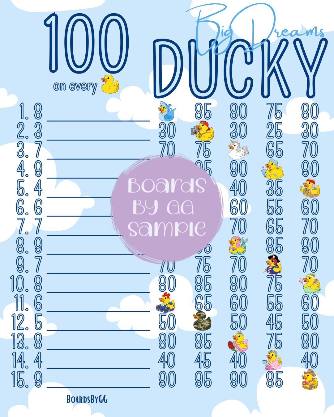 100 WTA | Big Dreams Ducky Board | Digital Download - Etsy