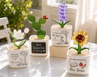 Personalized Teacher Glass Flower Pot, Thank You for Helping Me Grow, Teacher Appreciation Gift