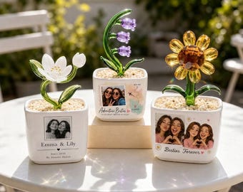 Personalisierter Blumentopf mit Foto eines Freundes, individuelles Keramik-Erinnerungsgeschenk