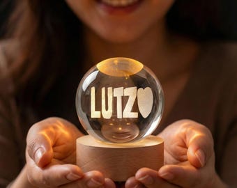 Custom 3D Double Name Crystal Ball Night Light – Crystal Engraving-Personalized Anniversary Gift
