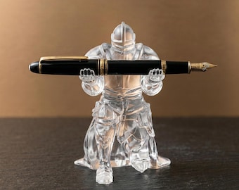 Transparent Resin Knight Pen Holder, Medieval Desk Accessory, Fantasy Warrior Stand